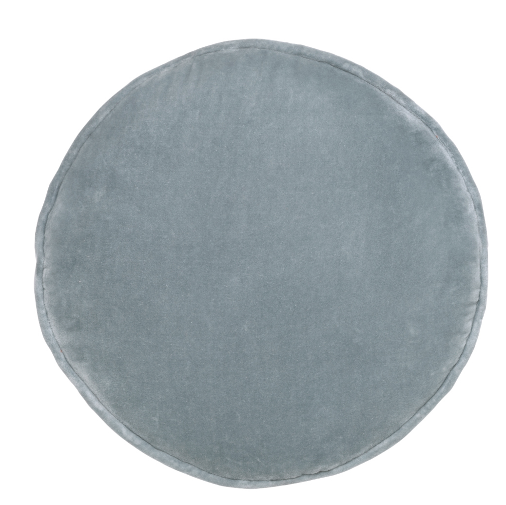 Dusty Blue Velvet Penny Round Cushion - Castel and Things